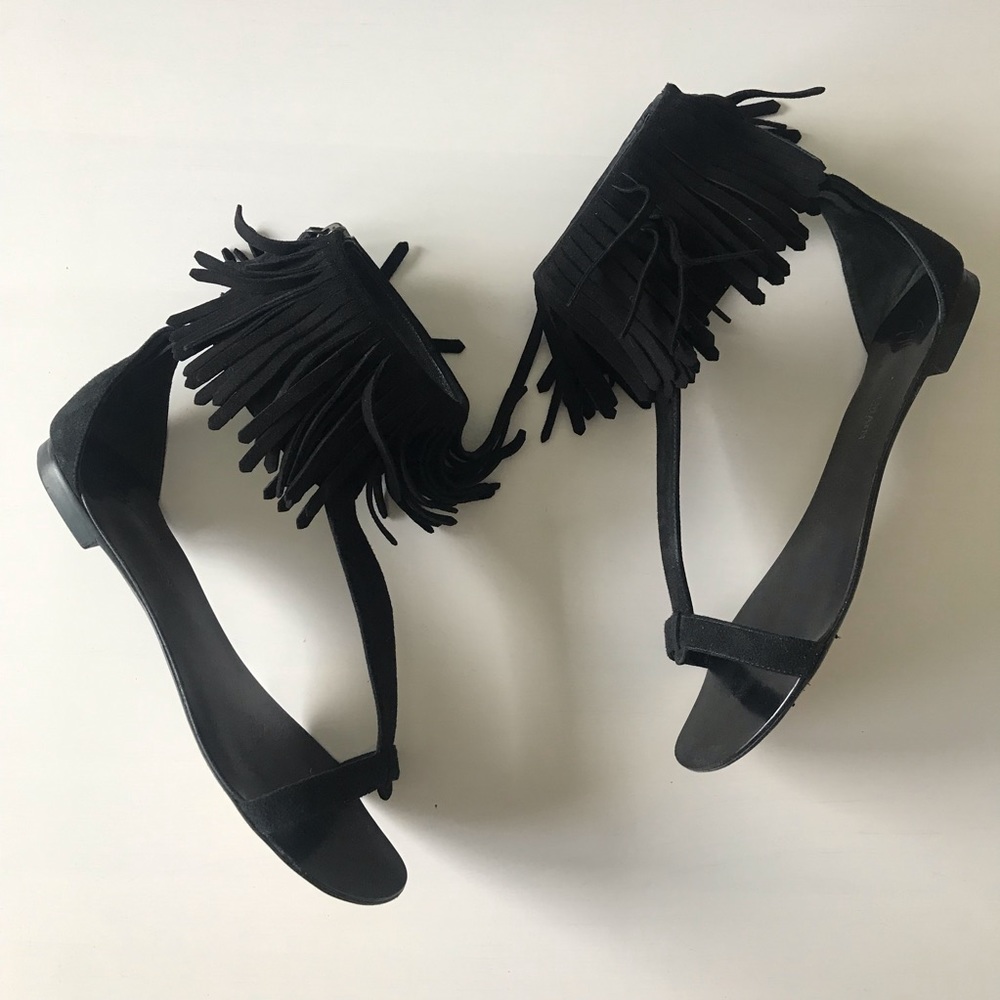 Balmain for Giuseppe Zanotti Black Fringe Sandals